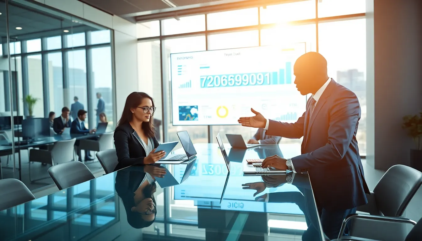 diverse team in a modern office discussing the significance of a number.